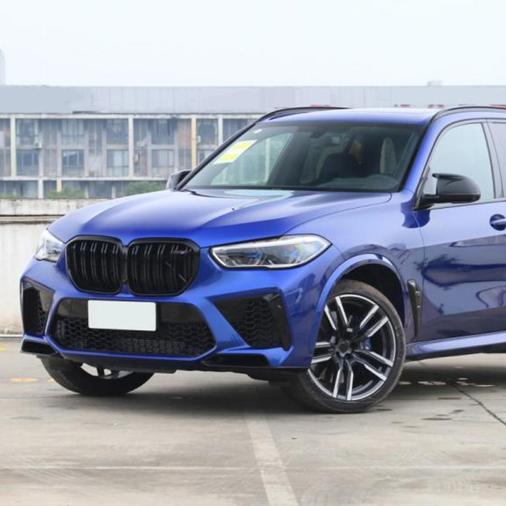 BMW X5 M F95 LCI OEM Style Carbon Fibre Front Wing Vent Trims — front three-quarter view