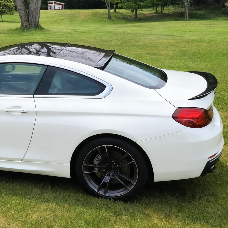 BMW M6 F13 OEM Style Carbon Fibre Roof Spoiler — front three-quarter view