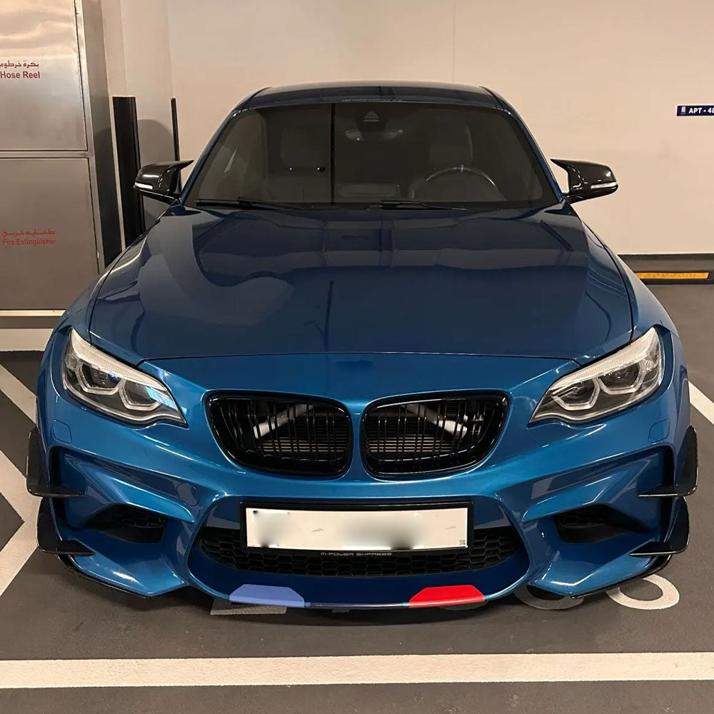 BMW M2 F87 AC Design Carbon Fibre Canards — front three-quarter view