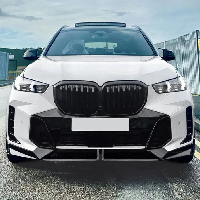 BMW X5 G05 LCI Gloss Black Front Lip — front three-quarter view