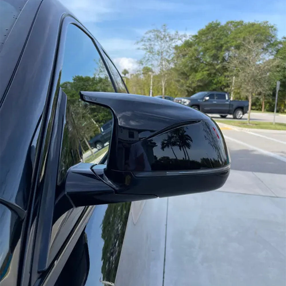 BMW X5 G05 LCI M Design Gloss Black Replacement Mirror Caps — front three-quarter view