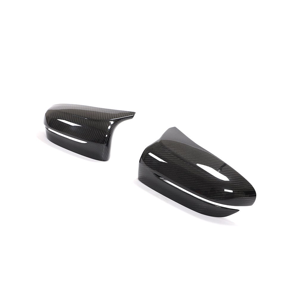 BMW M5 F90 Pre-LCI OEM Style Carbon Fibre Mirror Cap Overlays — front three-quarter view