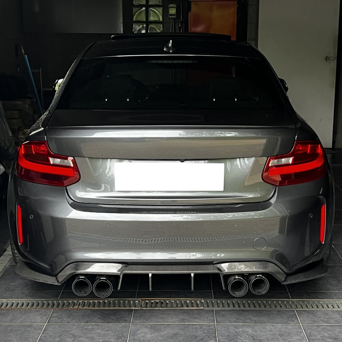 BMW M2 F87 V Design Carbon Fibre Rear Diffuser — front three-quarter view