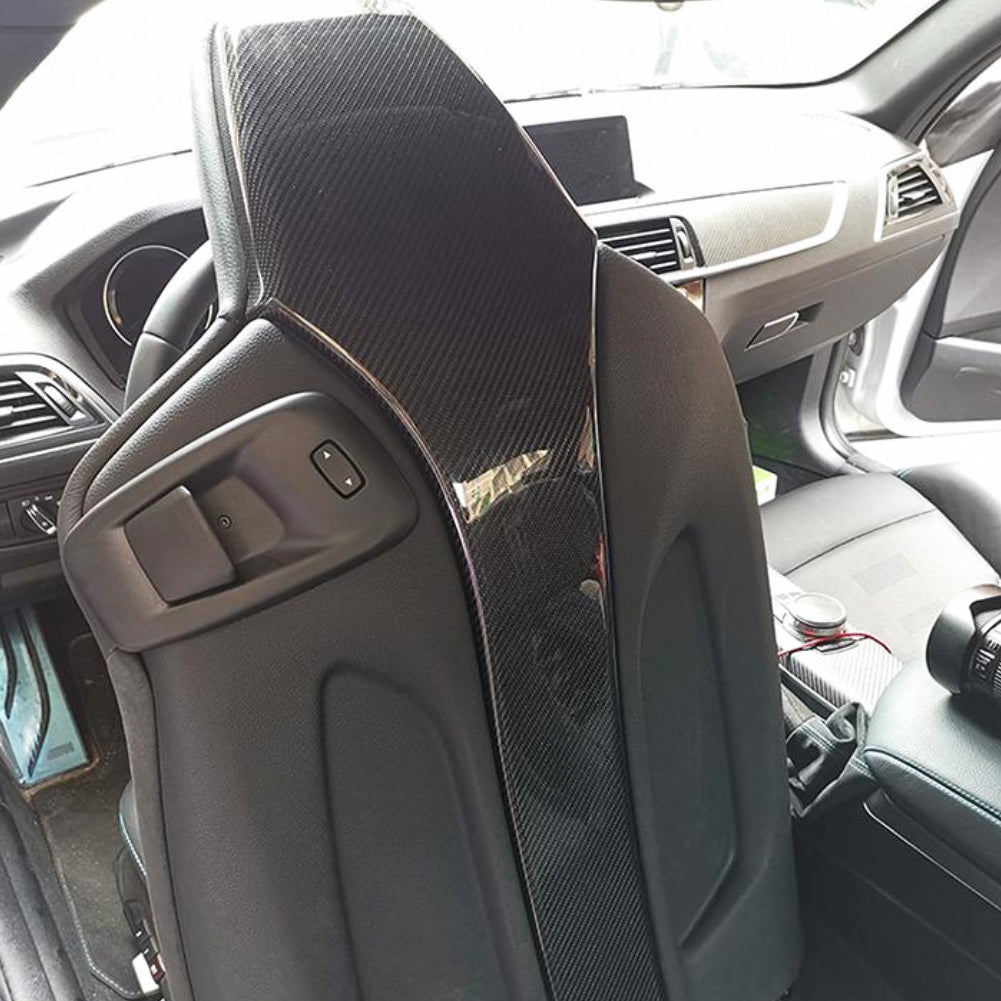 BMW M3 F80 OEM Style Carbon Fibre Seat Back Covers — front three-quarter view