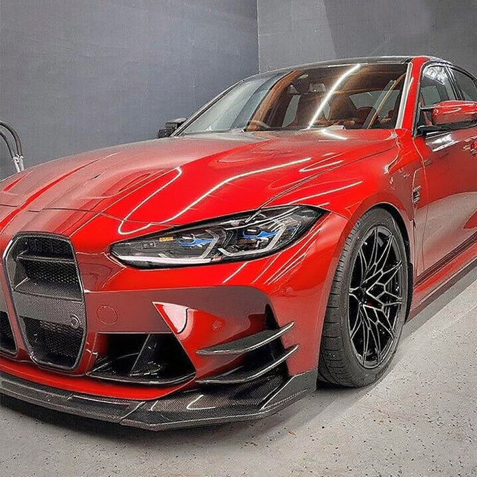 BMW M3 G80 AC Design Pre-Preg Carbon Fibre Canards — front three-quarter view